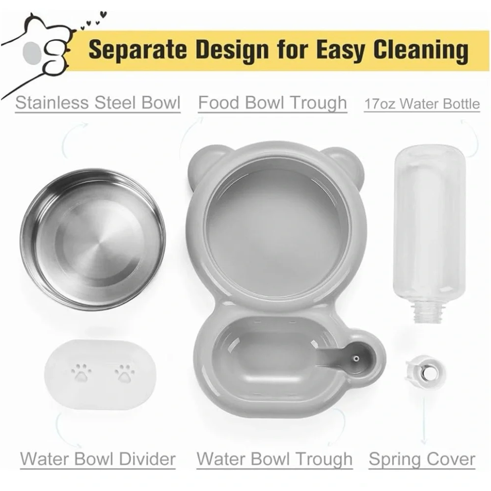Grey Pet Bowl Set with Water Dispenser